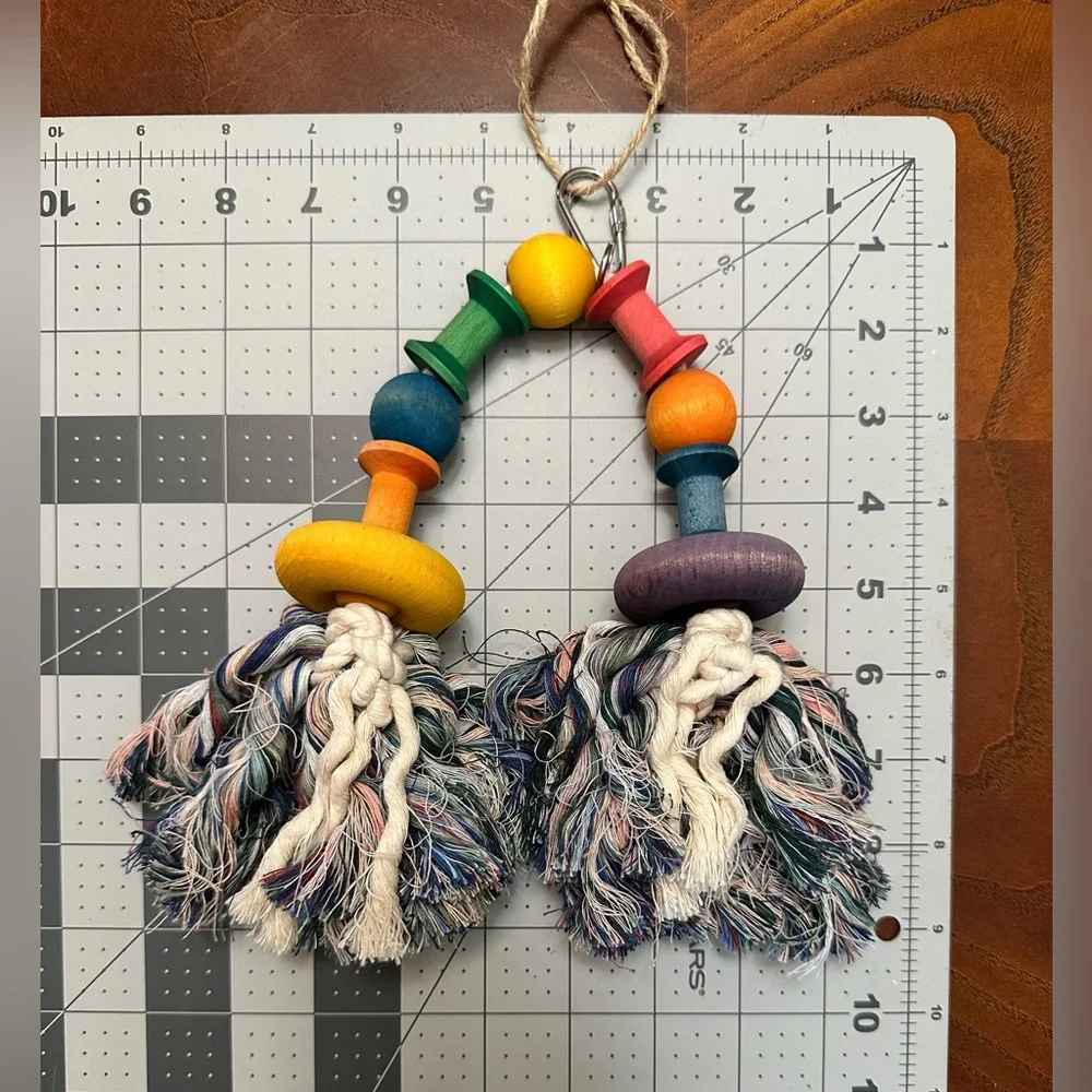 Colorful Wooden Bead Tassel Bird Toy - Handmade